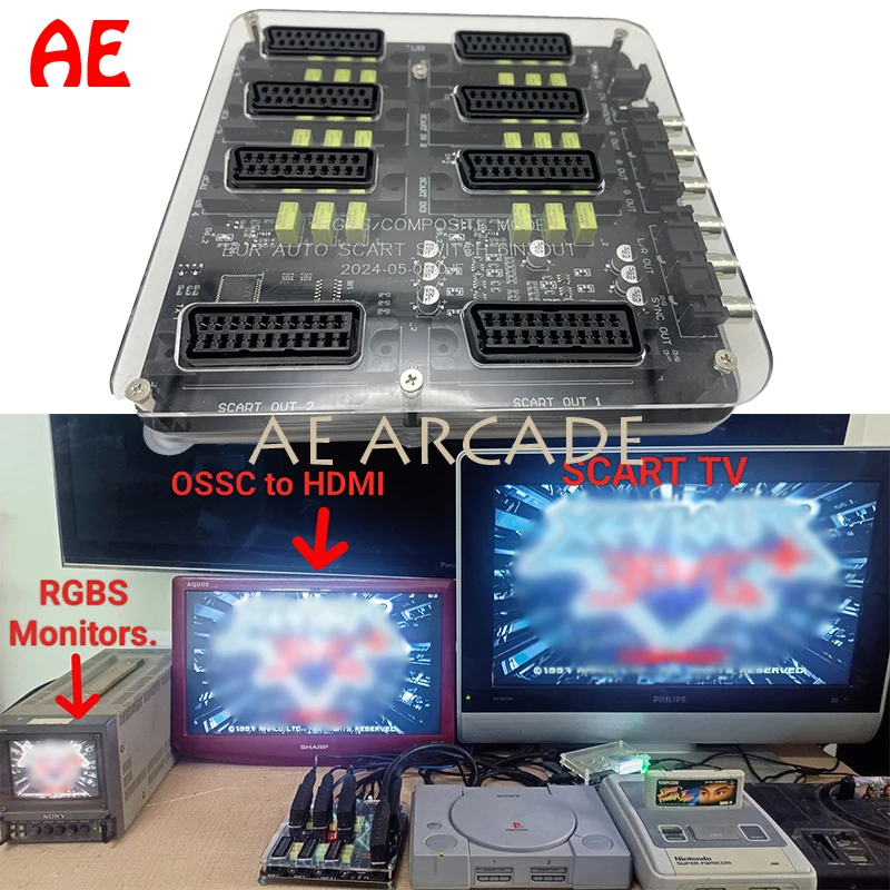 

6 In 3 Out EU Scart Distributor RGBS Fully Automatic Video Converter For MD/MD2/SS/PS/PS2/3/DC/NEW FC/SFC/N64/NGC/VCR/DVD 2024