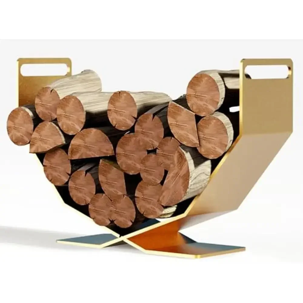 

Heavy Duty Firewood Storage Rack Organizer 17.72" Indoor Outdoor Metal Holder Gold Stand