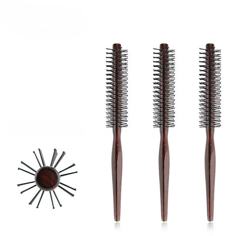 Nylon Round Hair Brush Anti-Static Comb Hairdressing Blow Drying Blow Bangs Pear Head Straight Hair Hairdressing Wooden Comb