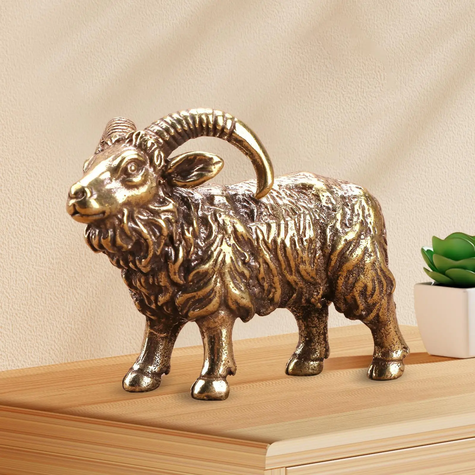 Brass Goat Statue Home Decoration Realistic Crafts Luck Creatures Statue Mini Animal Figure Sheep Miniature for Living Room