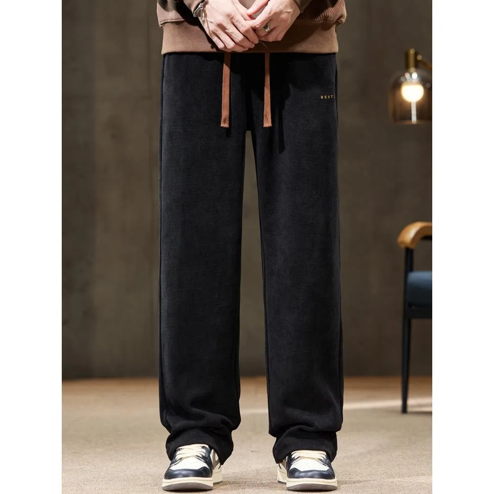 

Men's Fce Lined Loose Fit Straight Leg Spor Casual Pants Autumn Winter Thiened Polyester Spandex Blend Bla Youthful ...