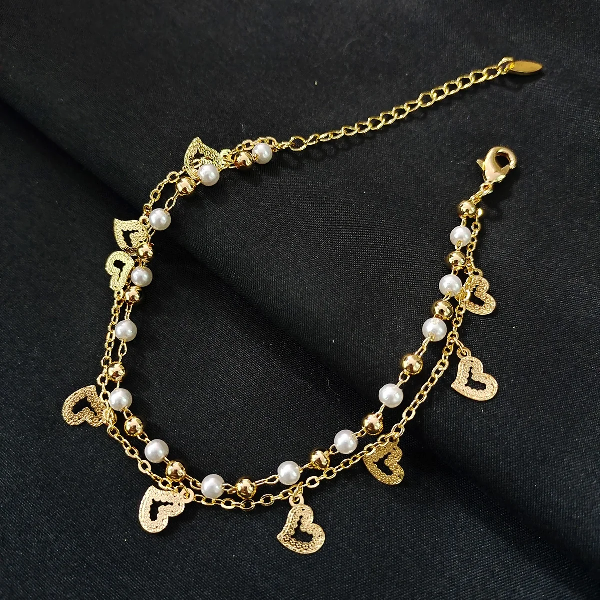 Women's Summer Beach Accessories anklet 24K Gold plated Pearl chain Gold leg bracelet Love Jewelry body chain gifts