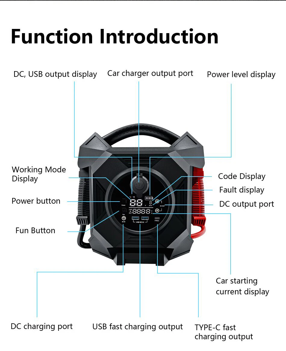 Multi-function 20000mah battery charger 12V 24V portable car jump starter pack powerbank car jump starter