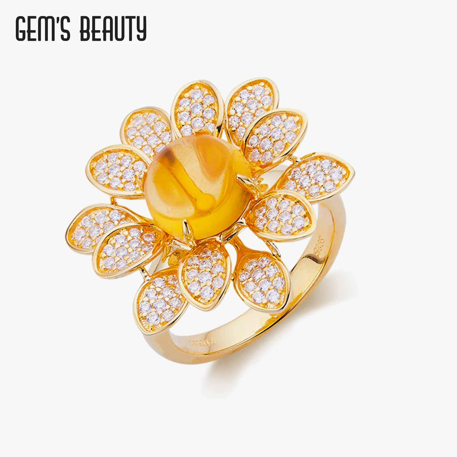 

Gem's Beauty 925 Sterling Silver Ring Citrine Gemstone Rings For Women Jewelry Ring Wedding Anniversary Party Gift Wholesale