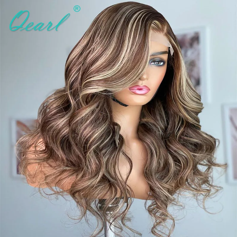 

Ash Brown Honey Blonde Highlight Women Wig Human Hair Wigs HD Pre Plucked Loose Wave Full Lace Wig Sale Glueless 180% Qearl