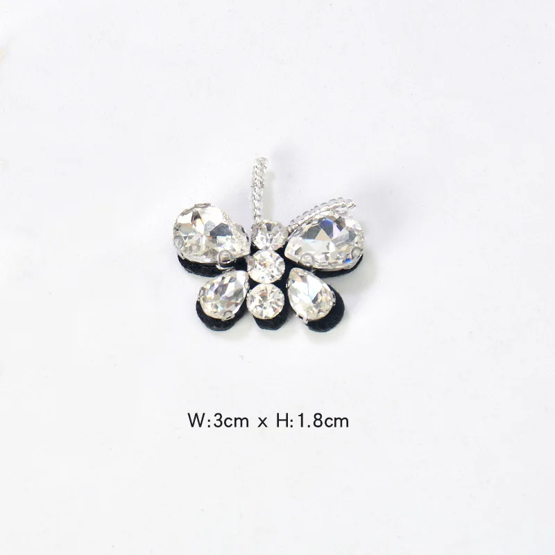 1 Piece Sew on Patch Beaded DIY Rhinestone Butterfly and Flower for Shoe Clothing Black 1-3 CM Applique 4 Colors Available