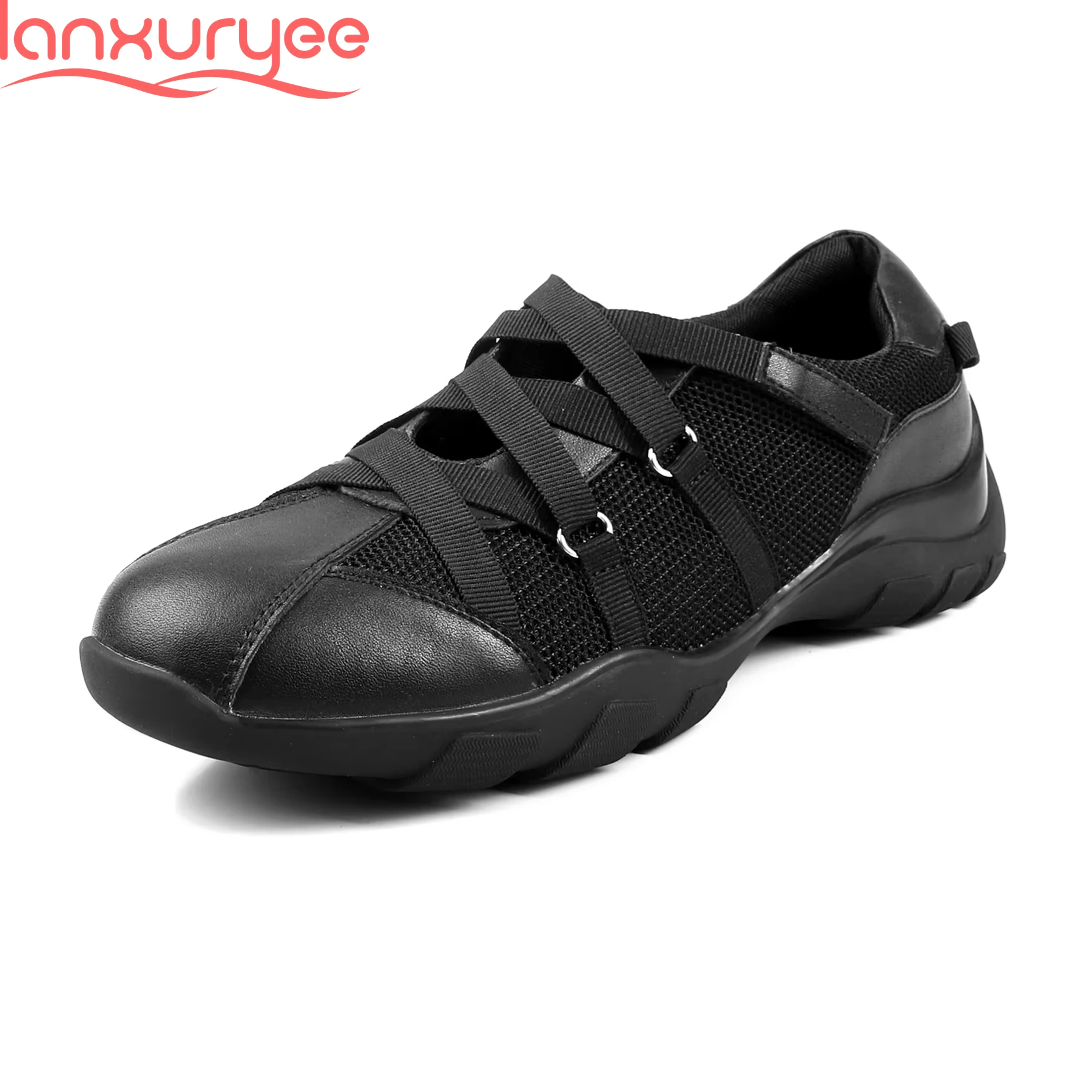 

Lanxuryee 2025 Breathable Mesh Pigskin Summer Autumn Casual Shoes Med Heels Luxury Dress Sneakers Comfort Women Vulcanized Shoes