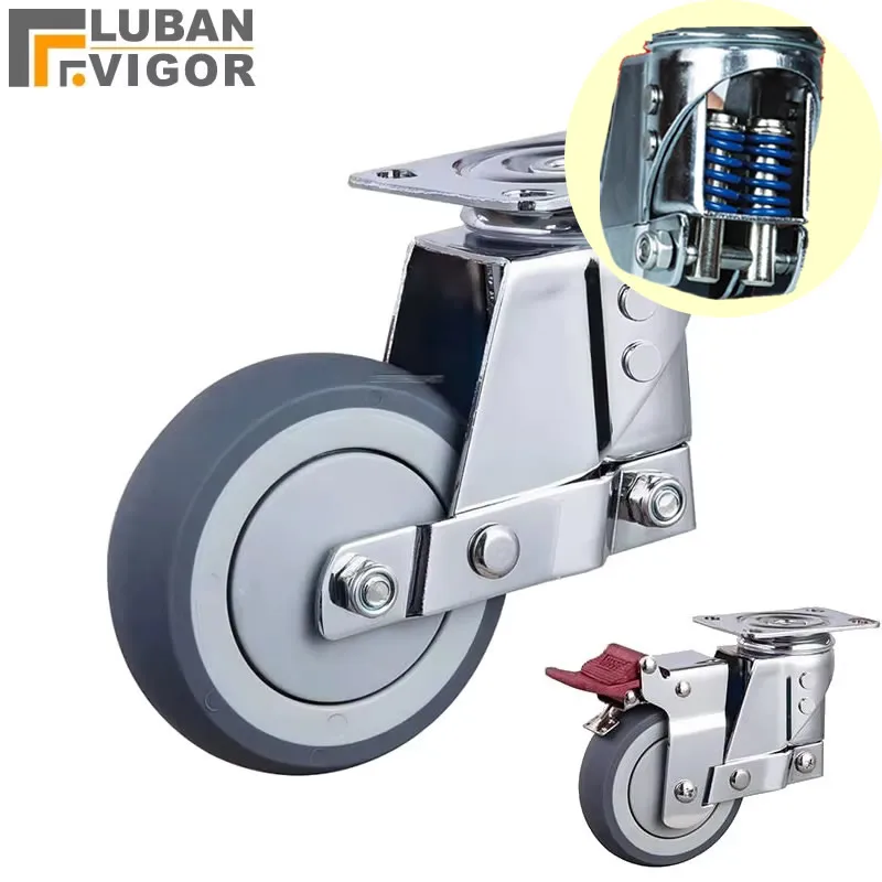 

Silent damping universal wheel with spring TPR wheel anti-seismic caster for Heavy equipment gate Industrial casters