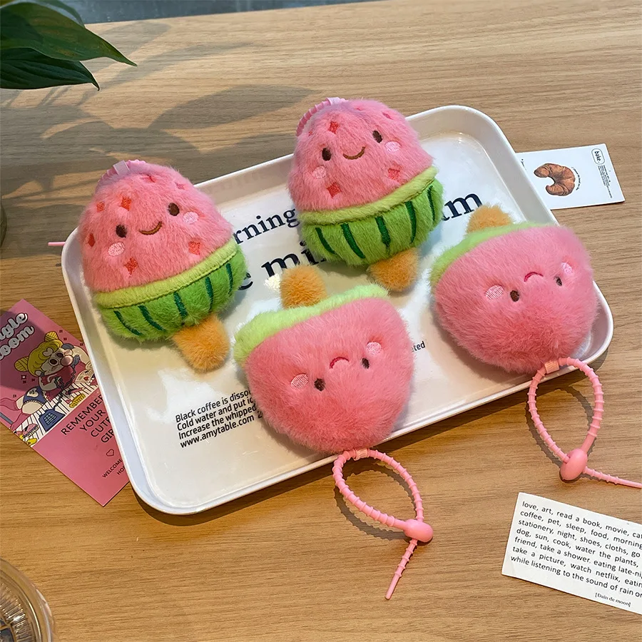 

Cute Summer Watermelon Ice Cream Plush Pendant Keyring Simulation Cartoon Ice Cream Plush Stuffed Toy Backpack Decor Xmas Gift