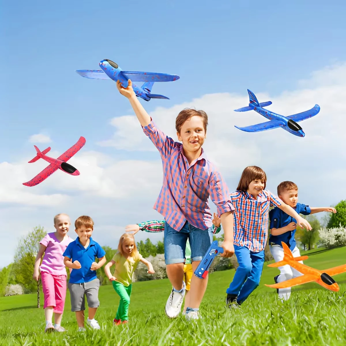 Avión de espuma para niños, lanzador de 10M, catapulta, planeador, pistola de avión, juguete, juego al aire libre para niños, pistola de balas suaves