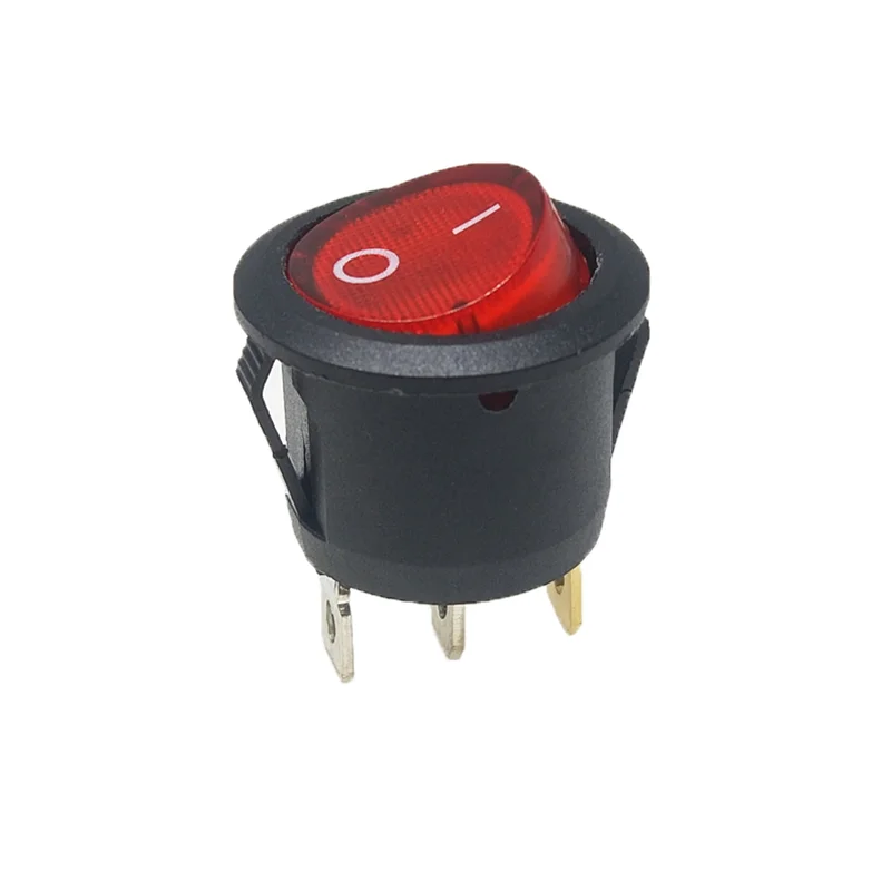 10Pcs Circular Rocker Switch ON-OFF Red green Cap with LED 3 pin 6A 250V 20mm
