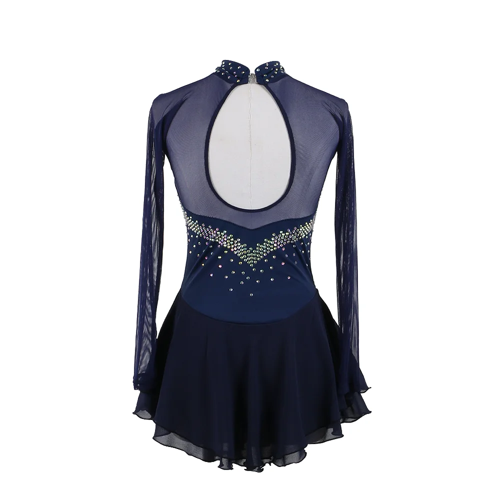 Zagitova Figure Skating Dress Women Girls Ice Skating Skirt Performance Competition Mesh Skirt Navy Blue