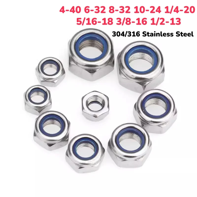 Unc 304/316 Stainless Steel 4-40 6-32 8-32 10-24 1/4-20 5/16-18 3/8-16 American Self-locking Nut Nylon Insert Hex Lock Nuts