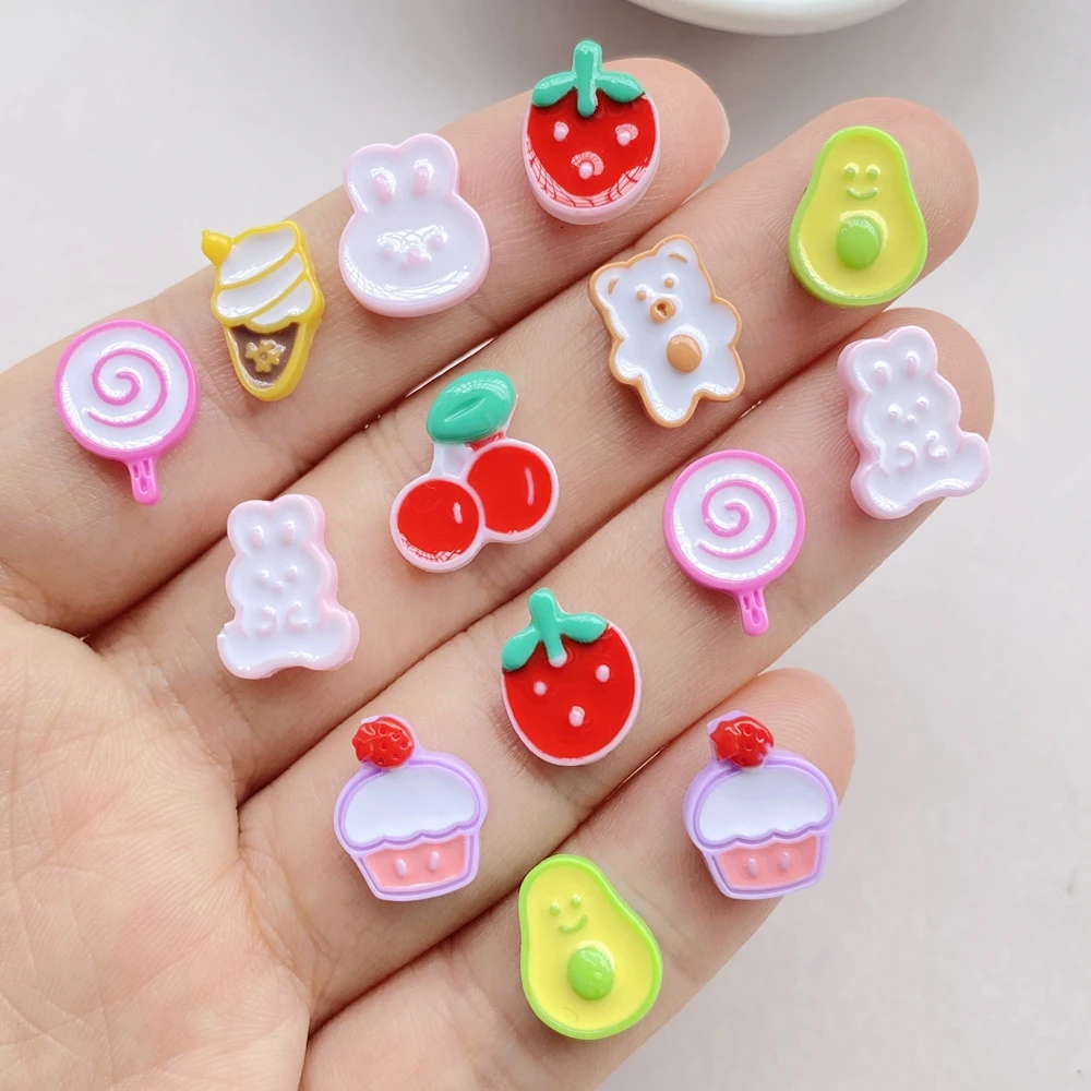 50Pcs Cute Resin Cartoon Strawberries, Cherries, Lollipops, Cakes Flat Back Scrapbooking DIY Jewelry Craft Decoration Accessorie