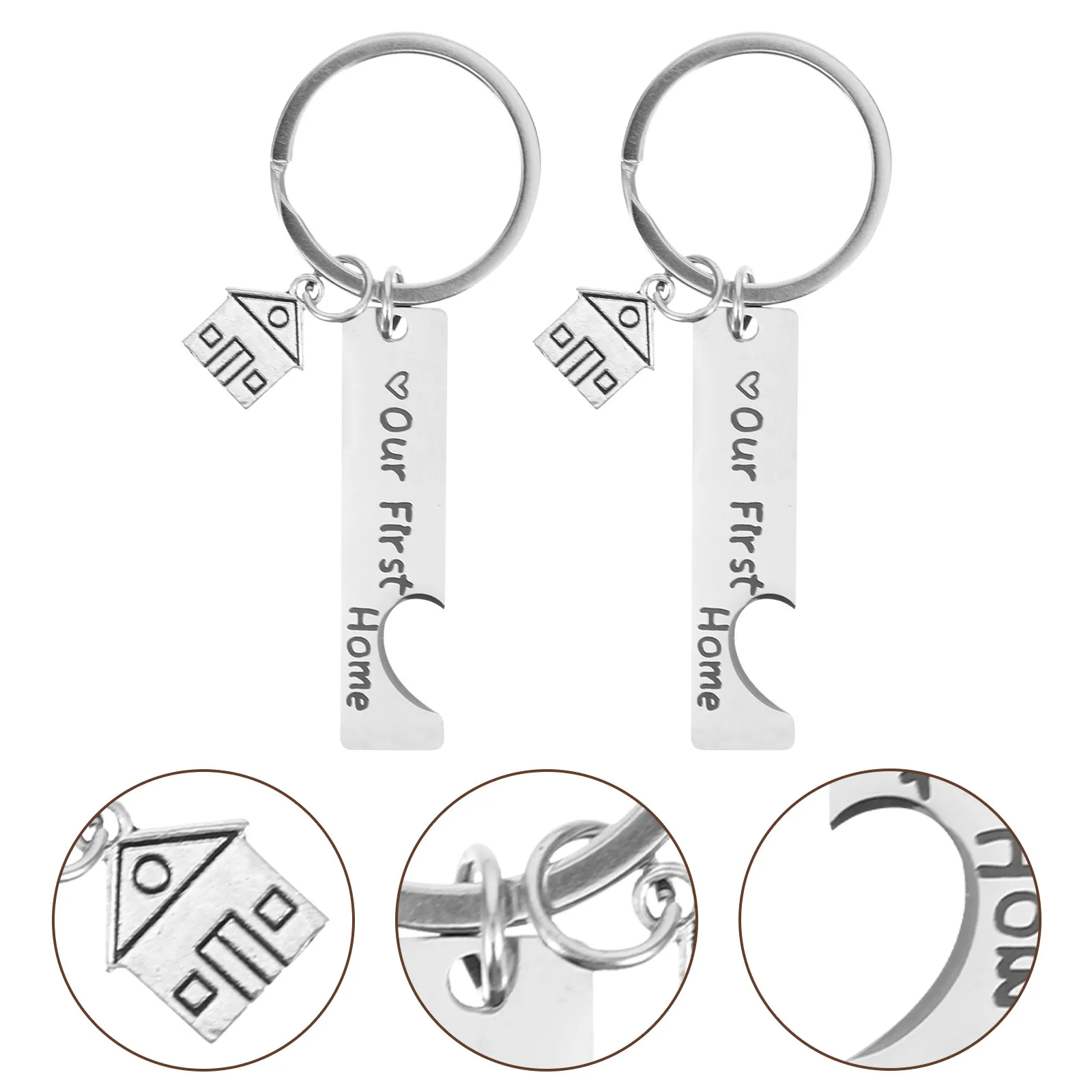 2Pcs Rustproof Stainless Steel Keychain for Moving Housewarming Gift New Home Owner Elegant Keychain Decor Purse Backpack