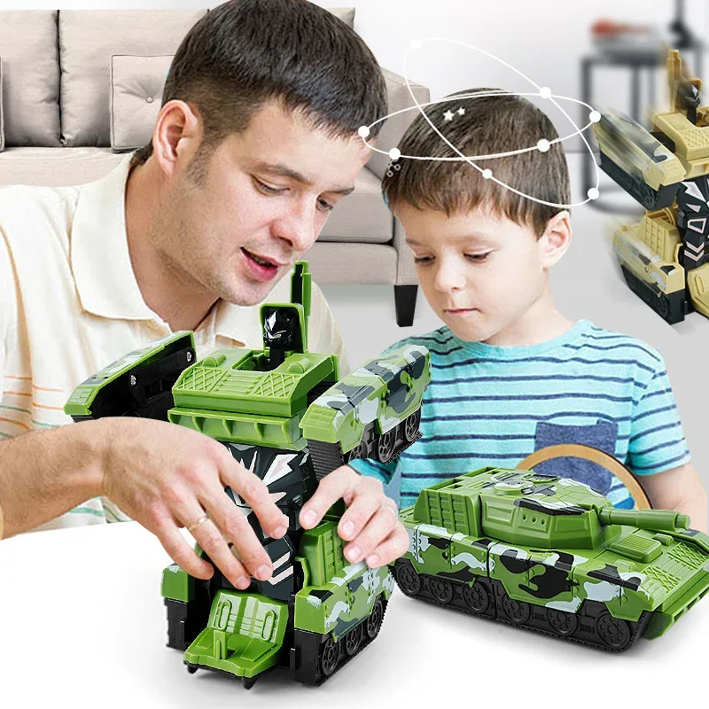 Transformation Mini 2 In 1 Tank Robot Toy Anime Action Collision Transforming Model Deformation Military Tank Toy Gift for Kids