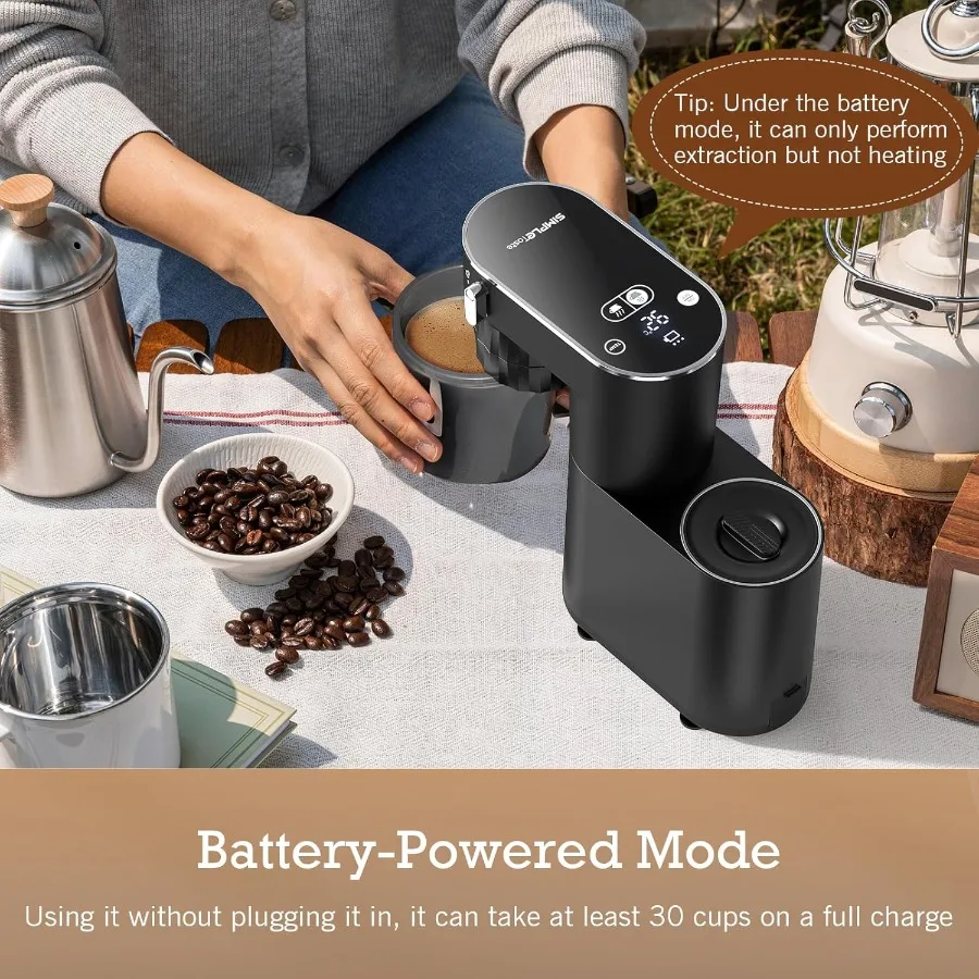 ماكينة اسبريسو محمولة 20 بار مع وظيفة المشروب الساخن والبارد، خيارات إمداد الطاقة المزدوجة، خزان مياه مدمج 6.1 أونصة مثالي