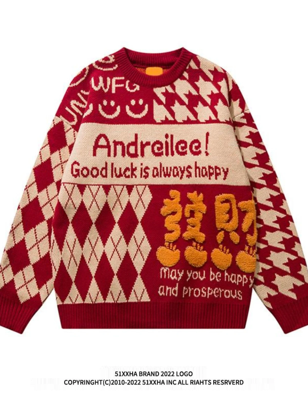 

Креативные американские хип-хоп свитшоты для пар, мужские осенне-зимние свободные вязаные свитшоты с высоким воротником, красные, с длинными рукавами