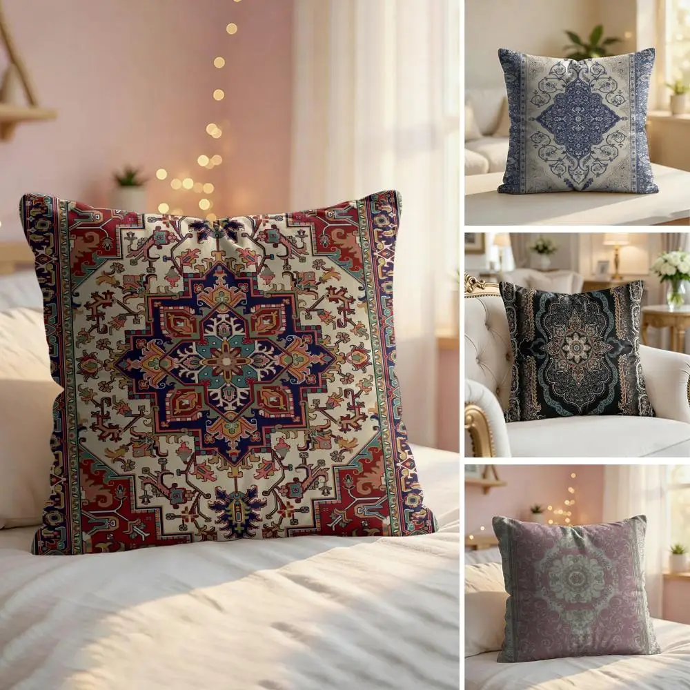 Persian Pattern Cushion Cover Soft Short Plush Pillow Cover Smooth Cozy Texture Aesthetic Cushion Case Home Decor
