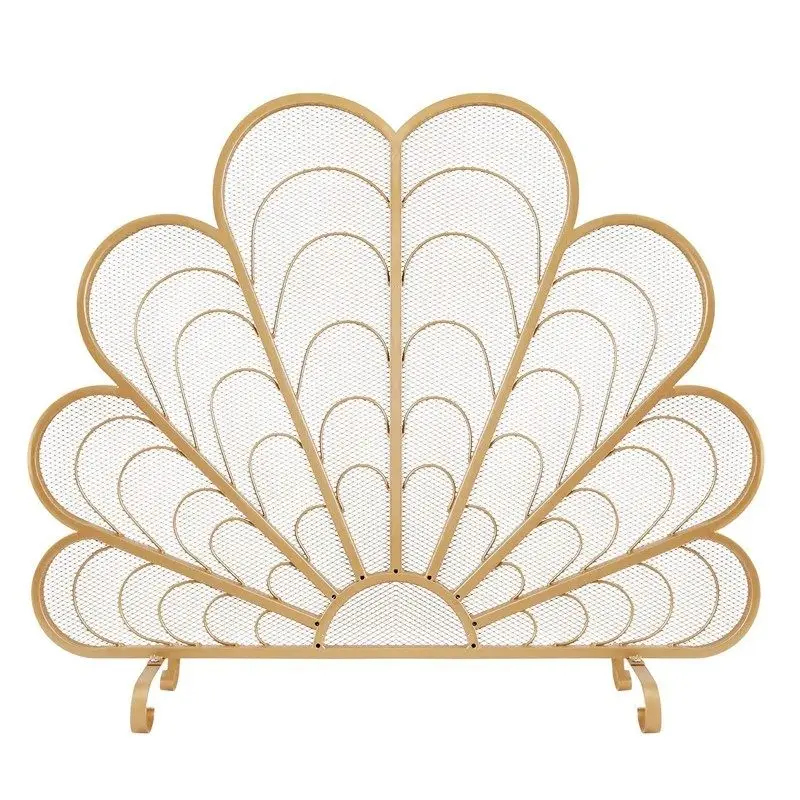 

American floor-to-ceiling wrought iron carving art fireplace screen partition hollowed out household peacock-shaped