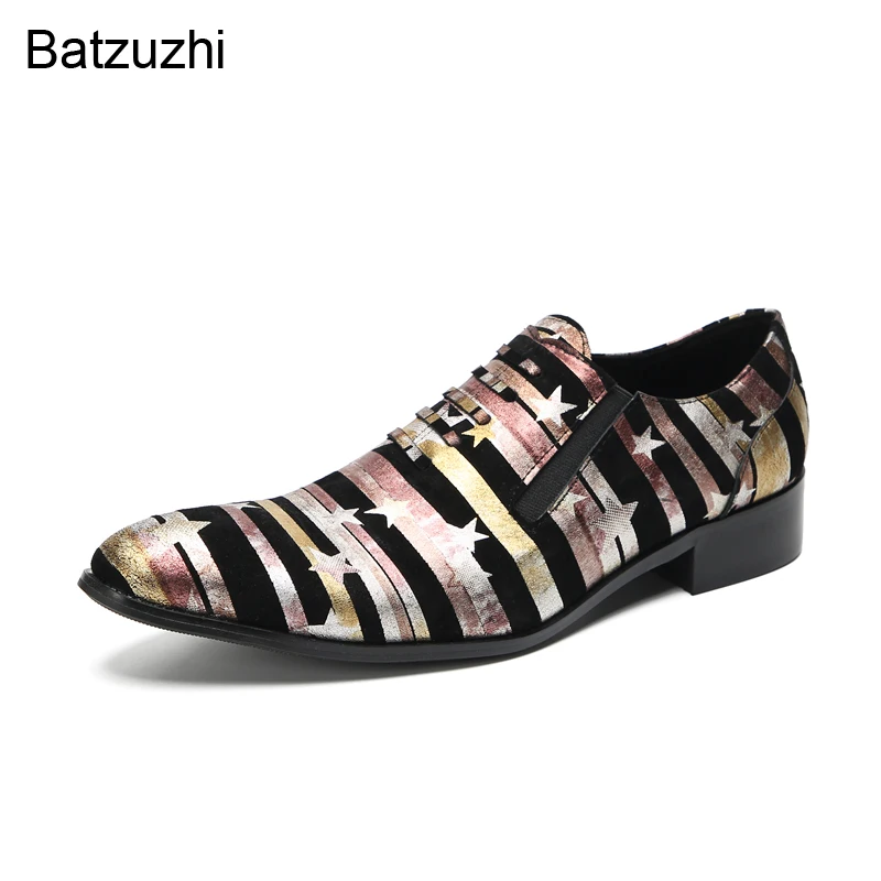 Batzuzhi Luxury Men's Shoes Round Toe Leather Dress Shoes Men Stripe with Stars Fashion Business, Party and Wedding Boots Men!