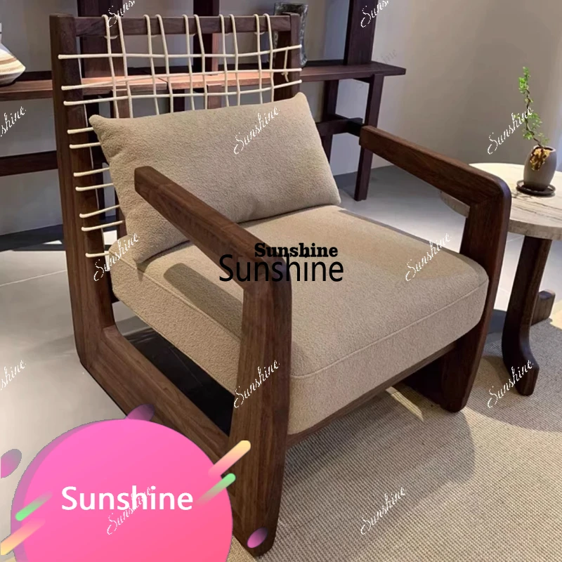 TDWabi-sabi wind log cowhide rope braided sofa chair household living room balcony leisure single chair