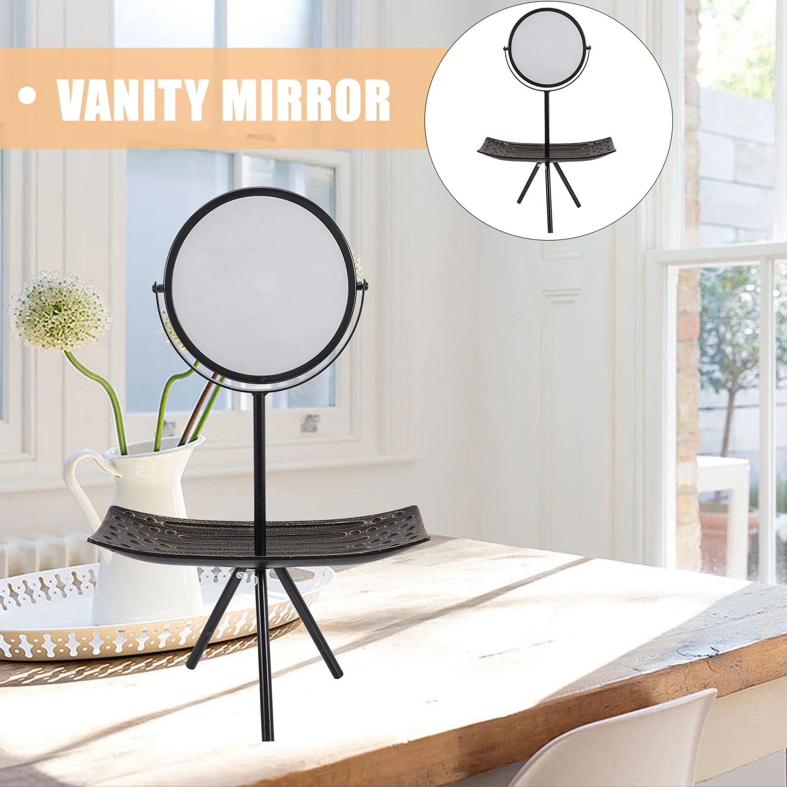 

Rotating Makeup With Jewelry Tray European Style Desktop Vanity Mirror Bedroom Bathroom Large Portable Mirrors For