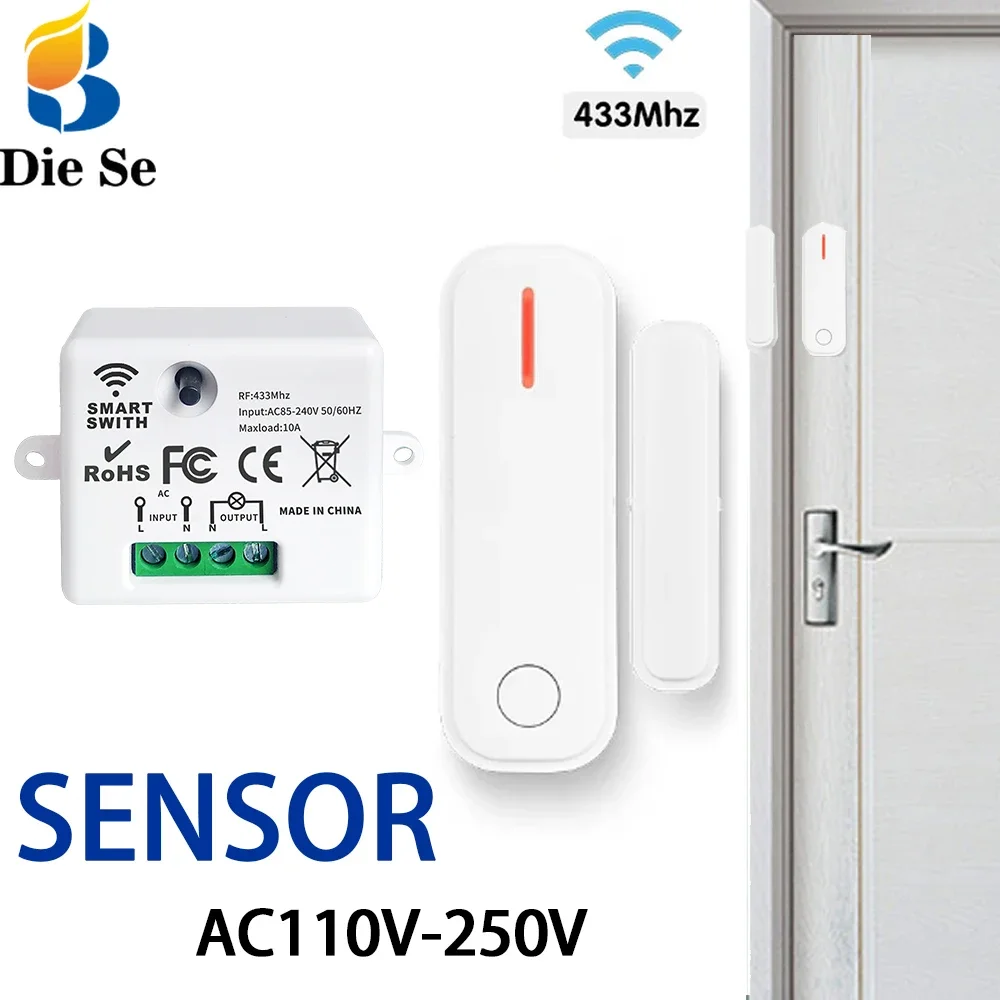 

RF Contact Sensor Door and Window Open/Closed switch Detectors AC110V 220V Smart Home Radio exhaust control for range hoods