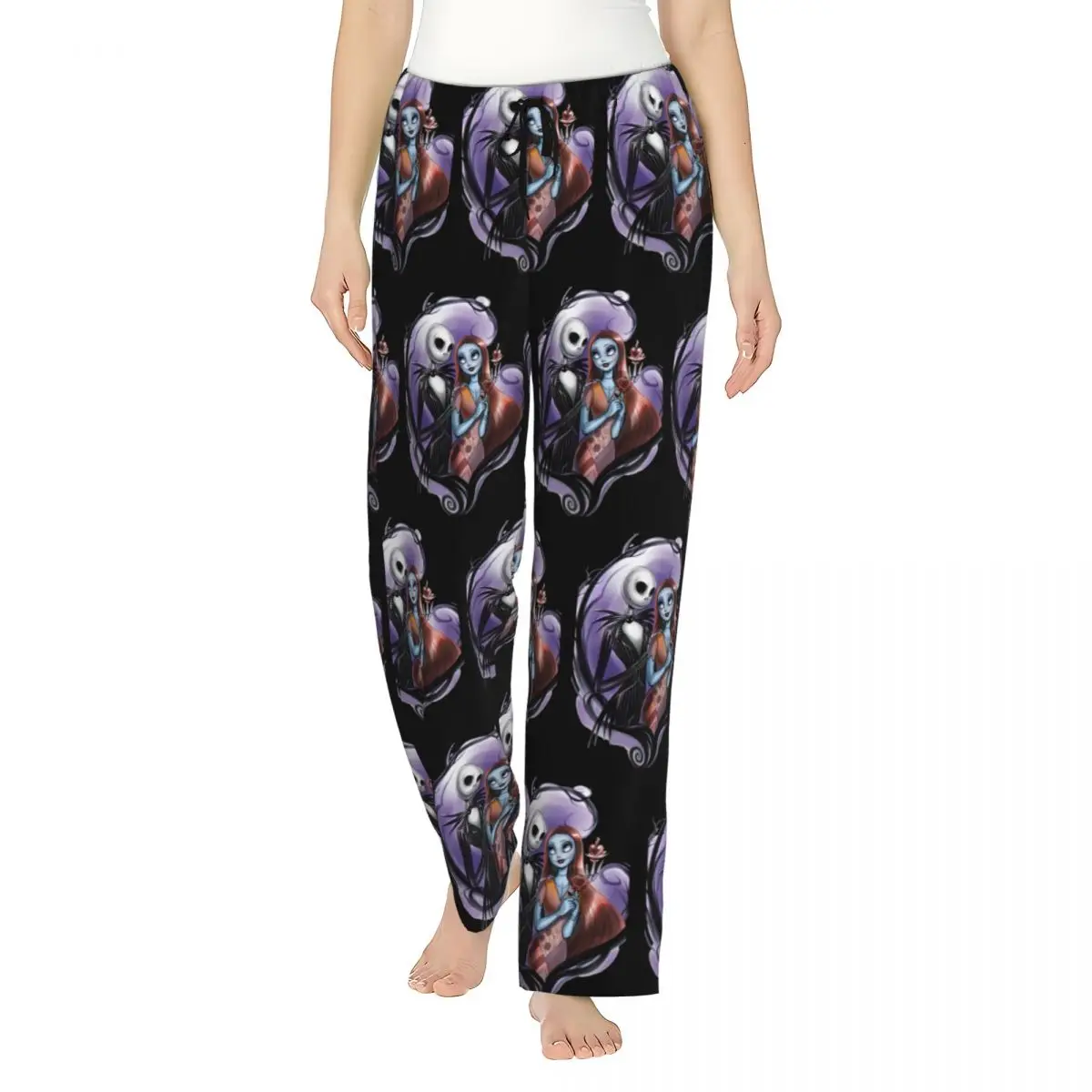 Custom Print Womens The Nightmare Before Christmas Pajama Pants Jack Skellington And Sally Sleep Sleepwear Bottoms with Pockets