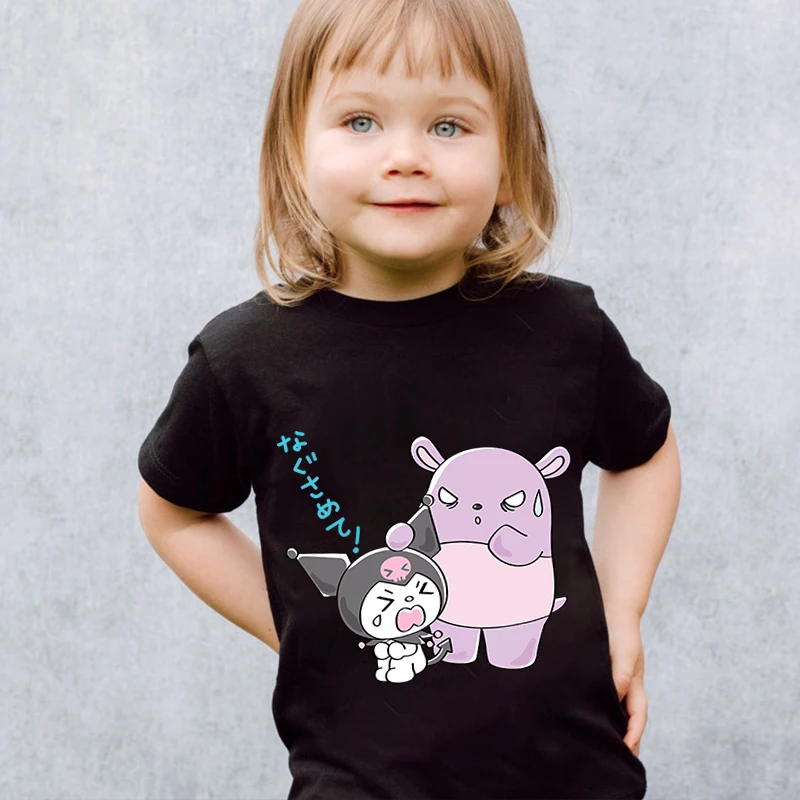 Sanrio Kuromi kids t-shirt puro cotone a maniche corte nero top cartoon abbigliamento per bambini per ragazze