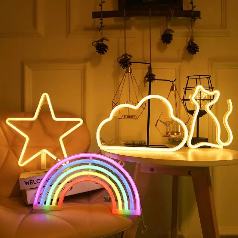 Neon Sign LED Rainbow shaped Neon Light Battery/USB Powered Colorful Neon Lamp desk wall Nightlight Christmas Decorative