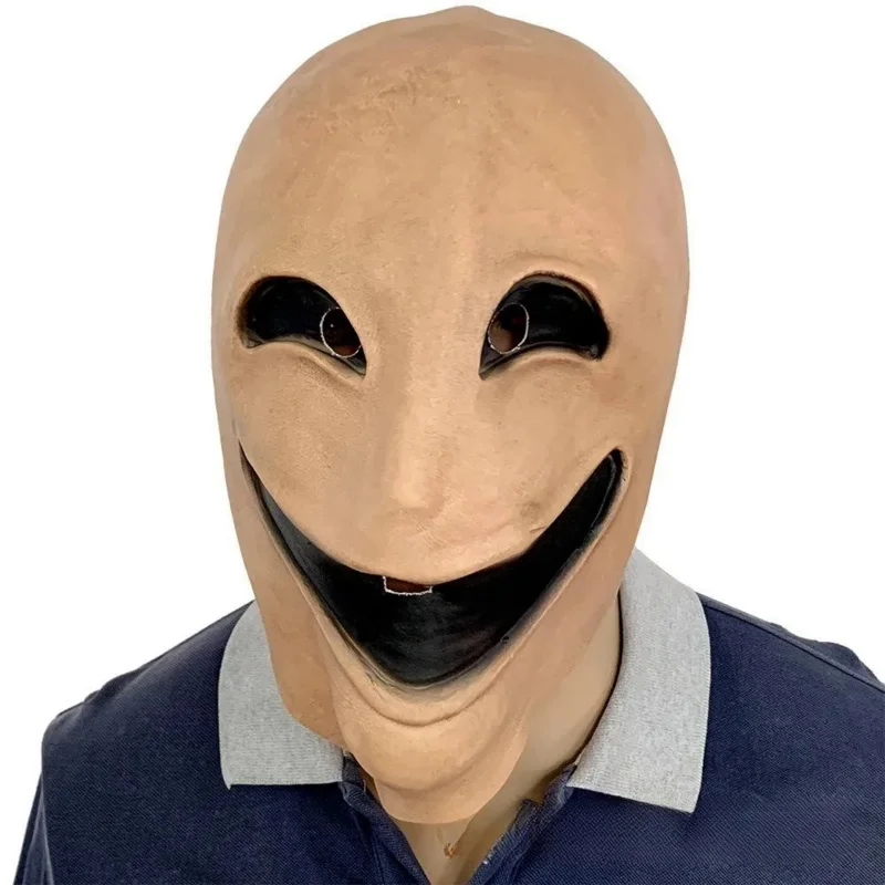 Smile No face Man Mask Cosplay Horror Movie Role Latex Full Helmet Scary Alien Headwear Halloween Masquerade Party Prop