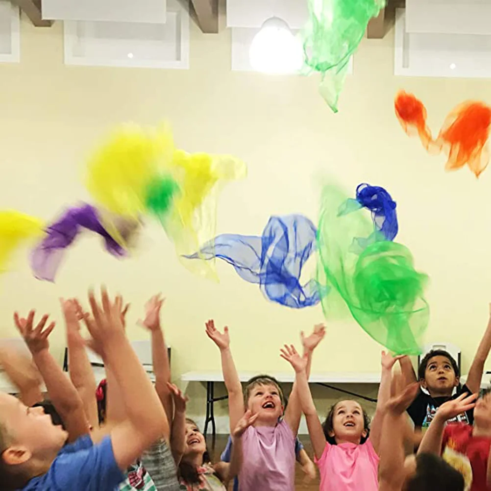 

6pcs Children'S Dance Veil Scarf Super Thin Colorful Square Veil For Kids Performance Easy Clean Rainbow Scarves For