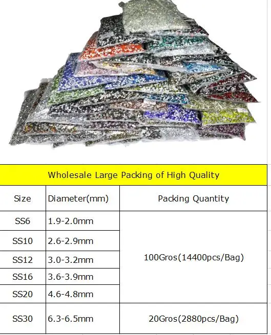 Wholesale Bulk Bag 42Colors Hotfix Rhinestones,Glass Strass Hotfix Iron On Rhinestones For Nail Art Sewing & Fabric Decoretion