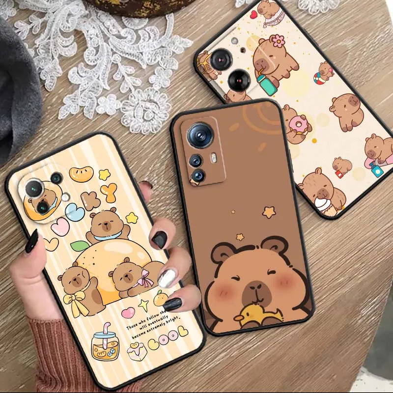 

Новый милый креативный чехол Kapibala для телефона Xiaomi Mi 15 14 13 13T 12 12T 12S 11 11i 11T Pro Ultra Lite 5G, черный мягкий чехол