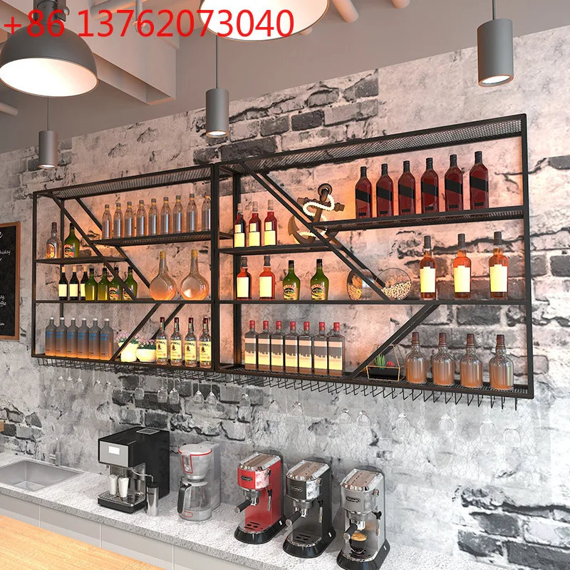 

Полка для красного вина, настенная подвесная кованая железная домашняя барная стойка, настенное украшение в стиле ретро, креативная светящаяся полка