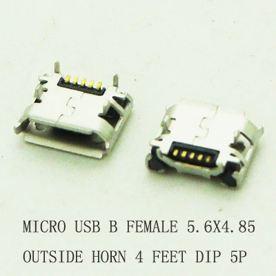 10PCS Micro USB 2.0 Connector 5P DIP B Type Phone Charing Connector USB 2.0 Jack Female Socket 4.8X7.2 or 4.8X5.6mm Horn