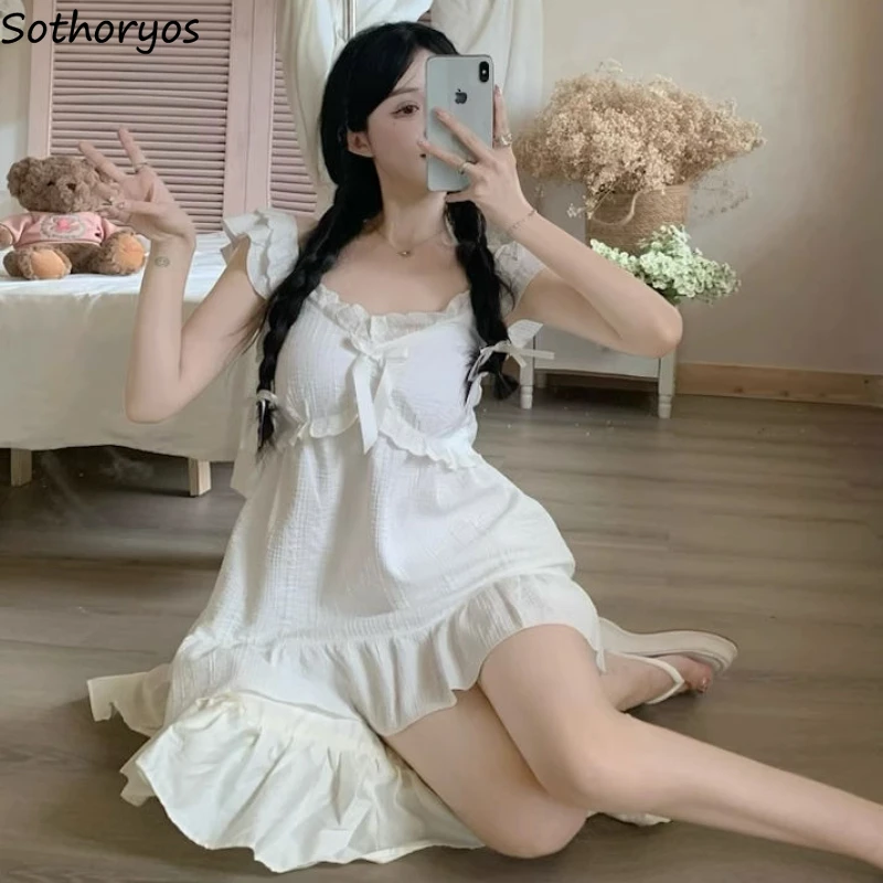 Sweet Pajamas for Women Summer Home Ruffles Design Tender Students Lounge Sleepwear Korean Fashion Clothes All-match Dormitory