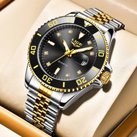 LIGE Luxury Man Watch Fashion Diamond Dial Stainless Steel Watch Waterproof Calendar Butterfly Double Snap Business Mens Watch