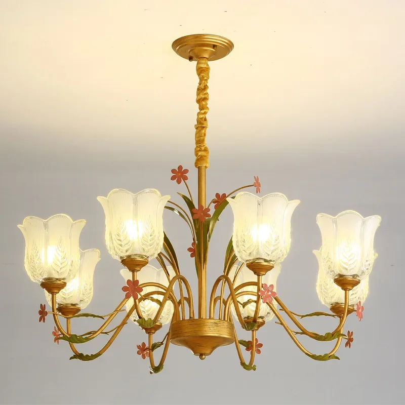 SANDYHA French Romance Flower Chandelier Retro Simple Hanging Lights for Living Dining Room Bedroom Home Decor LED Lighting Lamp