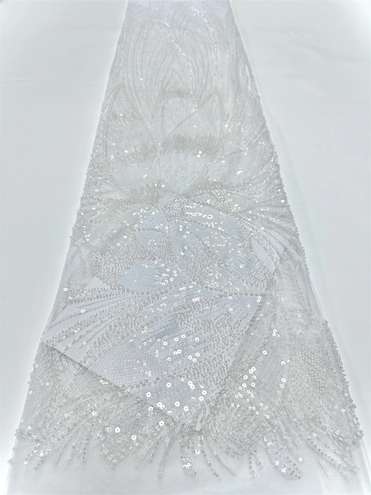 

Nigerian Sequins Party Lace African Beads Lace Fabric 2025 High Quality 5Yards African French Tulle Net Lace Wedding Material.
