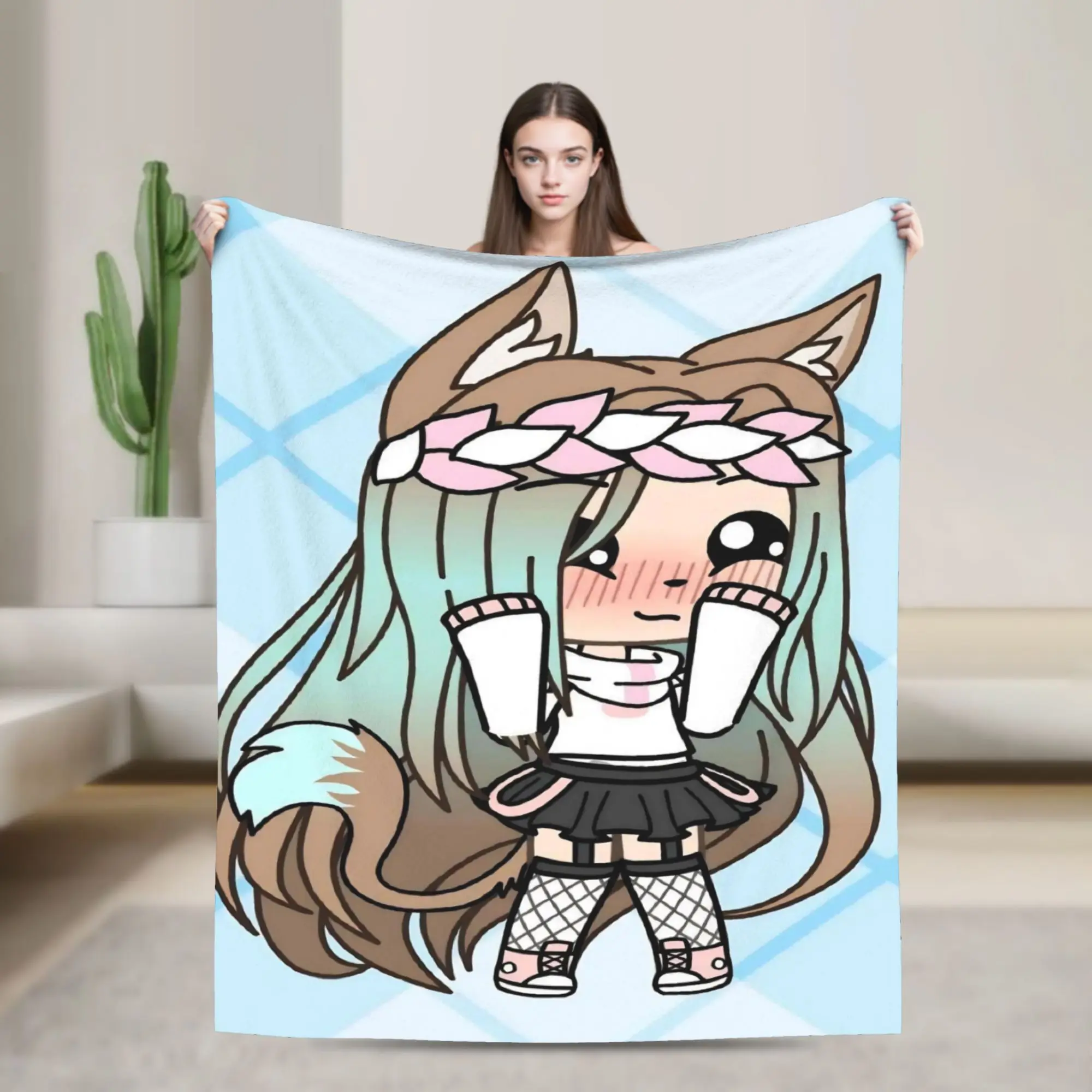 New Arrival Gacha Life Cartoon Blankets Soft Coral Fleece Plush  Cozy Throw Blankets Machine Washable