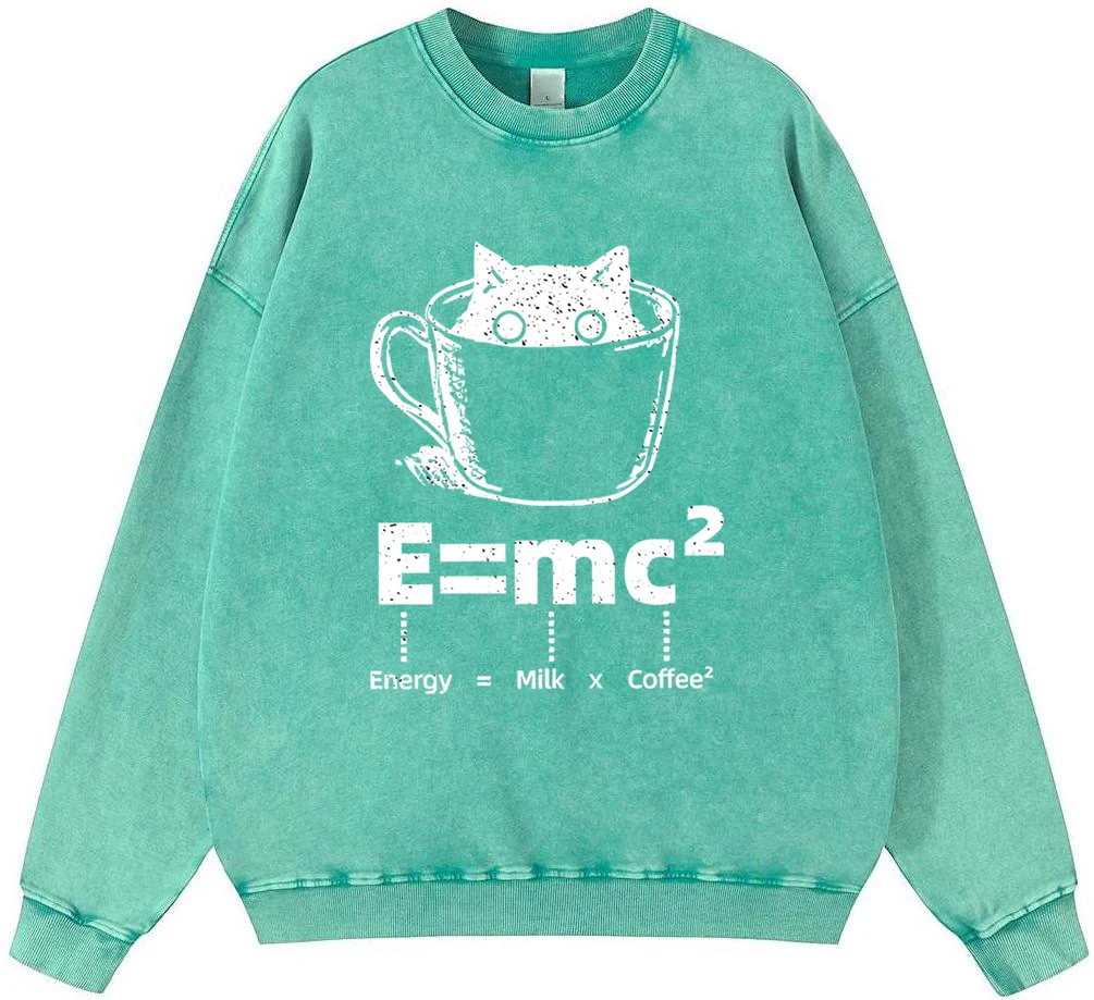 Chemical Formula Of Cat Coffee Men Vintage Washed Cotton Sweatshirt Korean High Quality Pullover Street Casual Hoodie Warm Loose