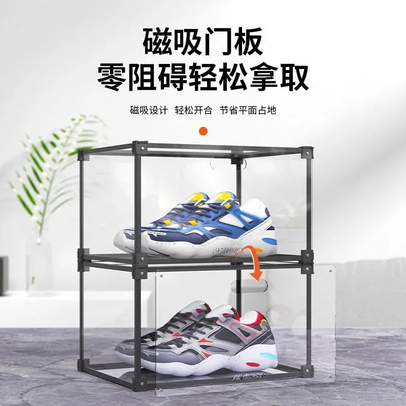 Acrylic shoe box transparent a sneaker wall storage display cabinet J side opening magnetic absorption shoe cabinet assembly
