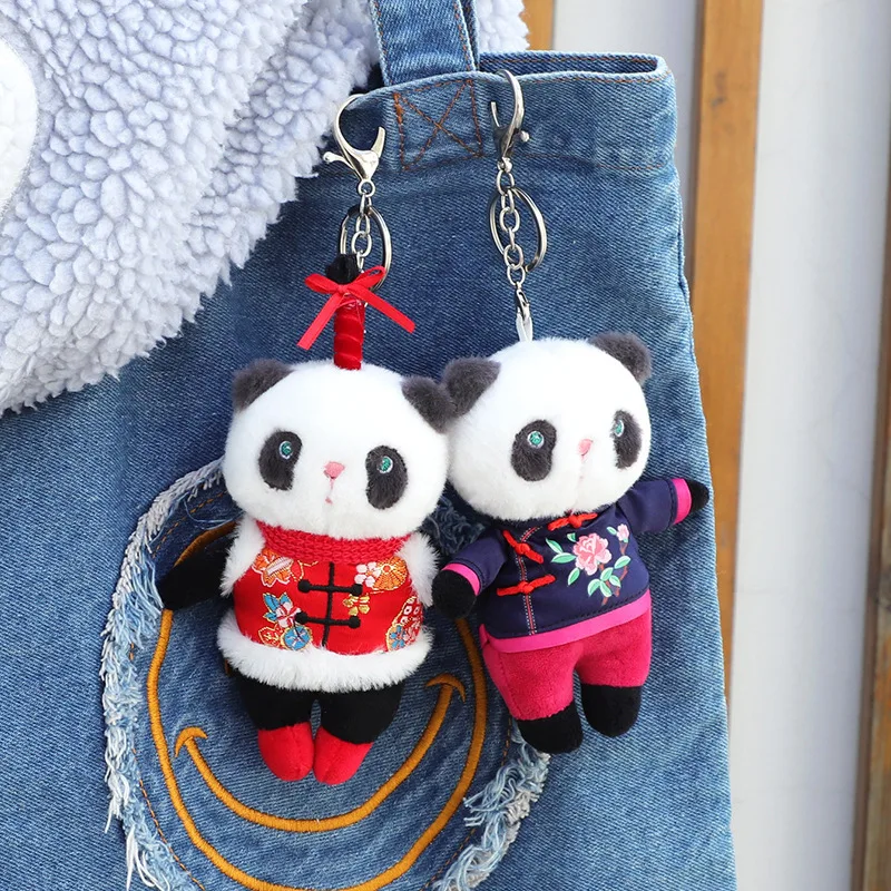 팬더 박제 키 체인 동물 봉제 팬더 애니메이션 인형 봉제 장난감 펜던트, 어린이 여아 학교 가방 선물, 신제품