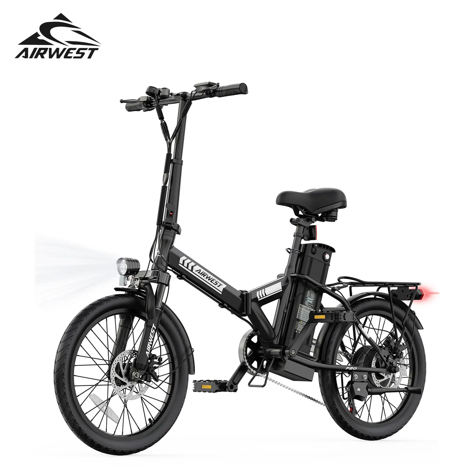 

AIRWEST F20 Adult Electric Bike, 750W Peak Motor, 48V 7.8Ah Battery, 20-inch City E-Bike, 20MPH, UL 2849, 1-Year Warranty