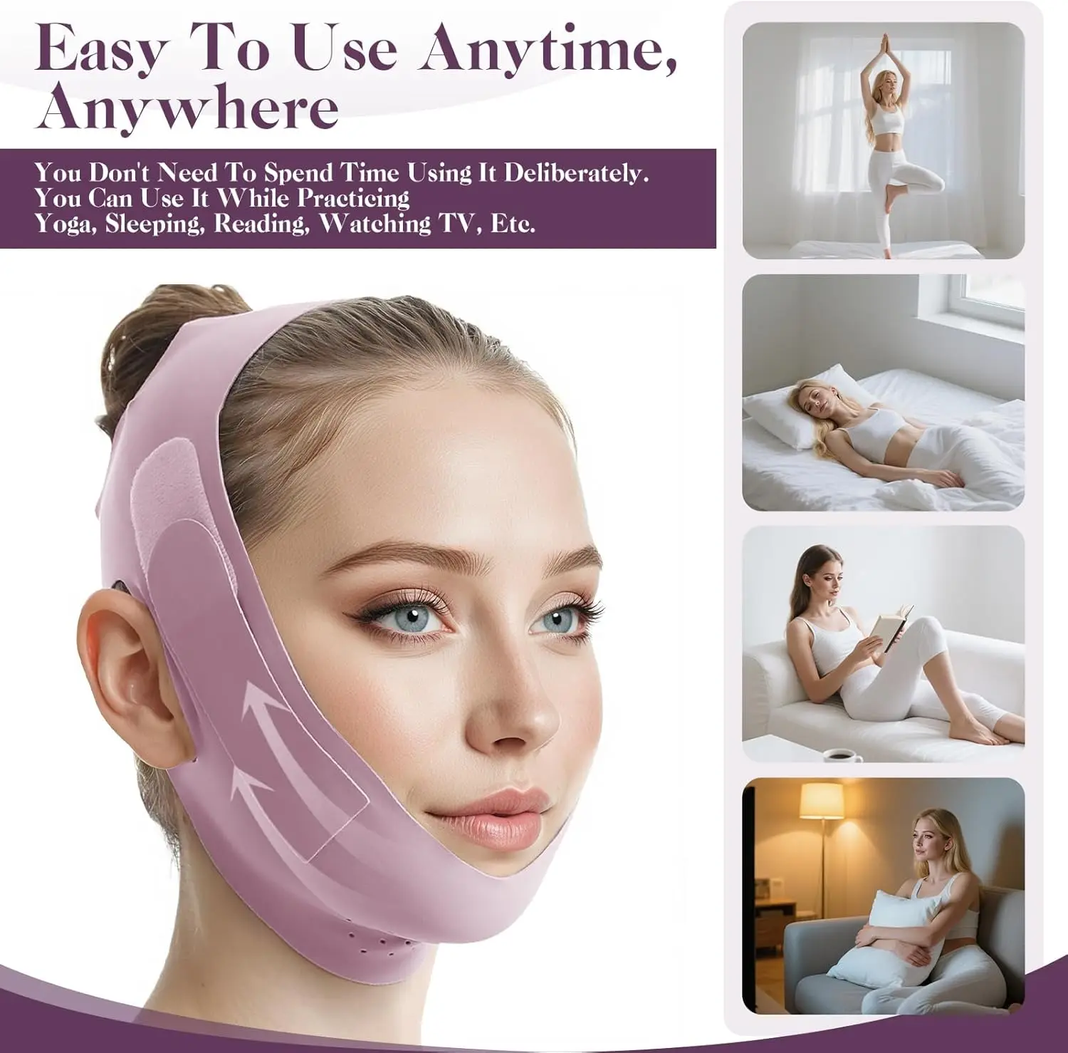 3 قطع من حزام الذقن للنوم، حزام رفع على شكل حرف V، قناع على شكل حرف V، حزام وجه قابل لإعادة الاستخدام، رقعة للذقن، حزام على شكل حرف V، #4