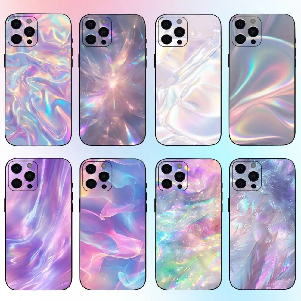 

Rainbow Holographic Iridescence Phone Case For iPhone17,16,15,14,13,12,11 Plus,Pro Max Soft Black Cover