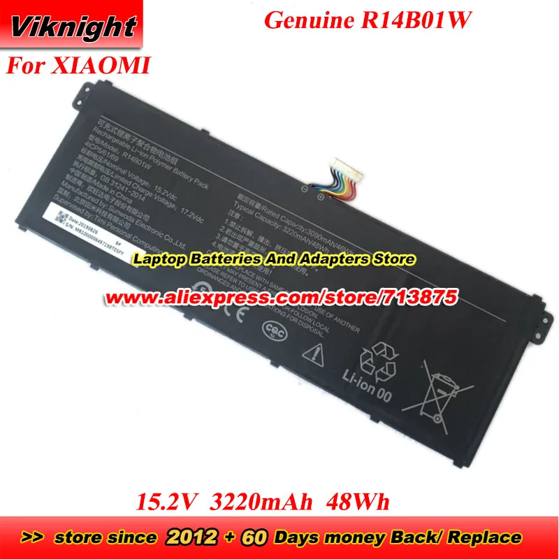 

Genuine R14B01W Battery 15.2V 3220mAh 48Wh for Xiaomi Book 14-inch 16 XMA1901 XMA2002 XMA1901-AA/AGDA/DG/DJ XMA2002-AJ Battery