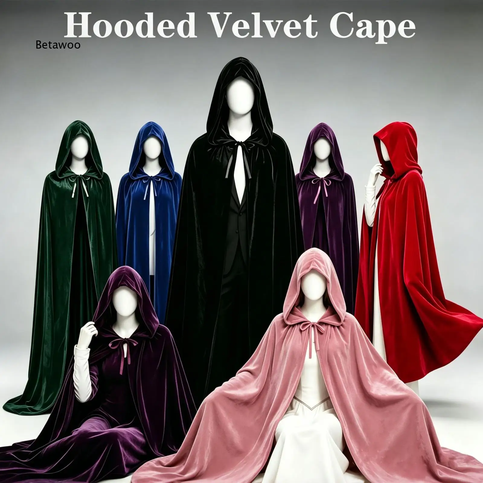 Hooded Velvet Cape Halloween Cosplay Costume For Makeup Party And Event Solid Color Cloak Outfit For Party Role Play And Stage